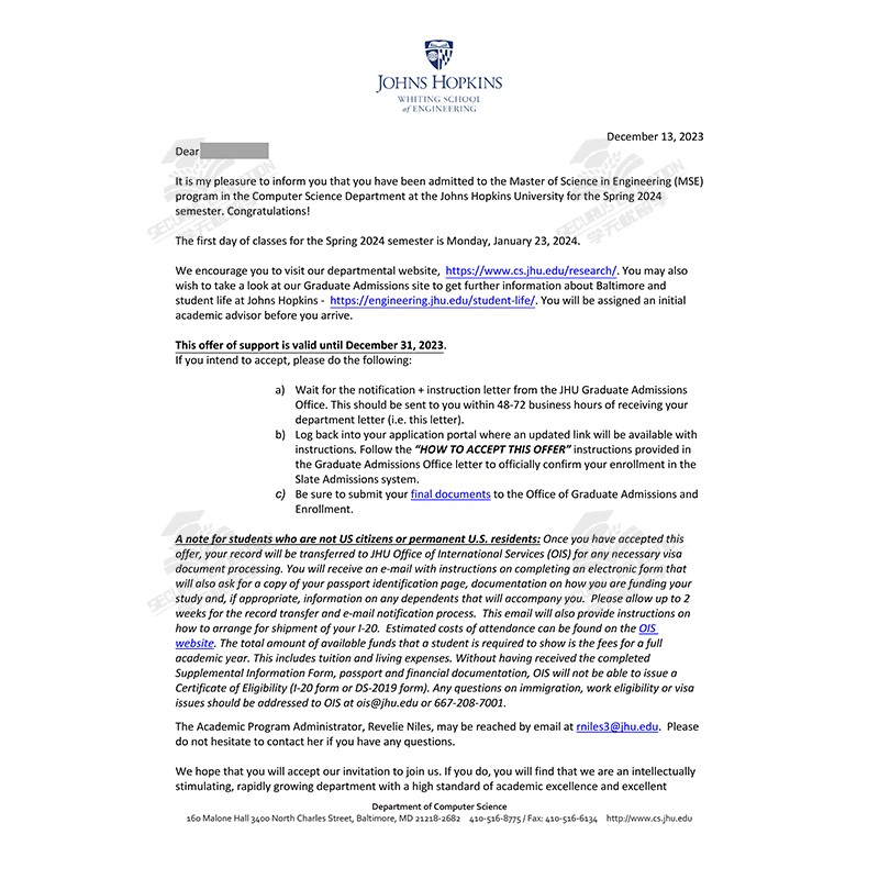 约翰霍普金斯春季硕士计算机科学